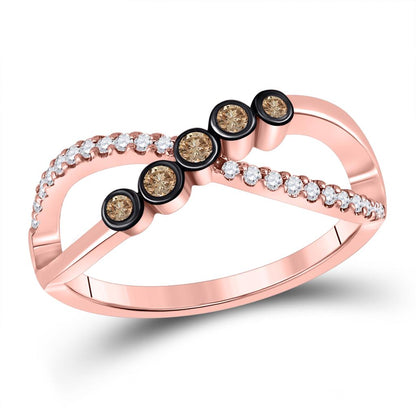 10k Rose Gold Round Brown Diamond Fashion Infinity Ring 1/4 Cttw