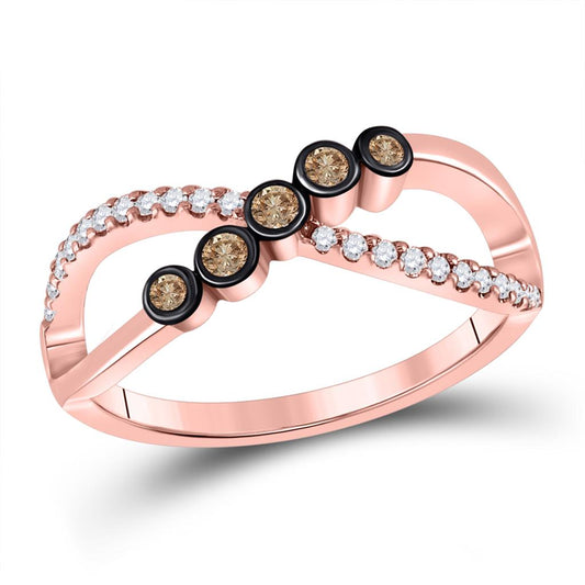 10k Rose Gold Round Brown Diamond Fashion Infinity Ring 1/4 Cttw