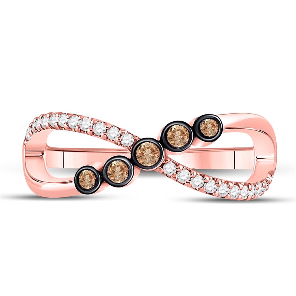 10k Rose Gold Round Brown Diamond Fashion Infinity Ring 1/4 Cttw