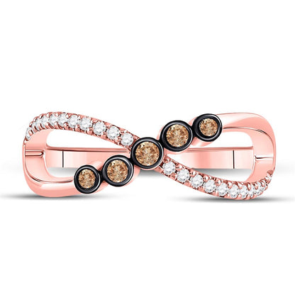 10k Rose Gold Round Brown Diamond Fashion Infinity Ring 1/4 Cttw