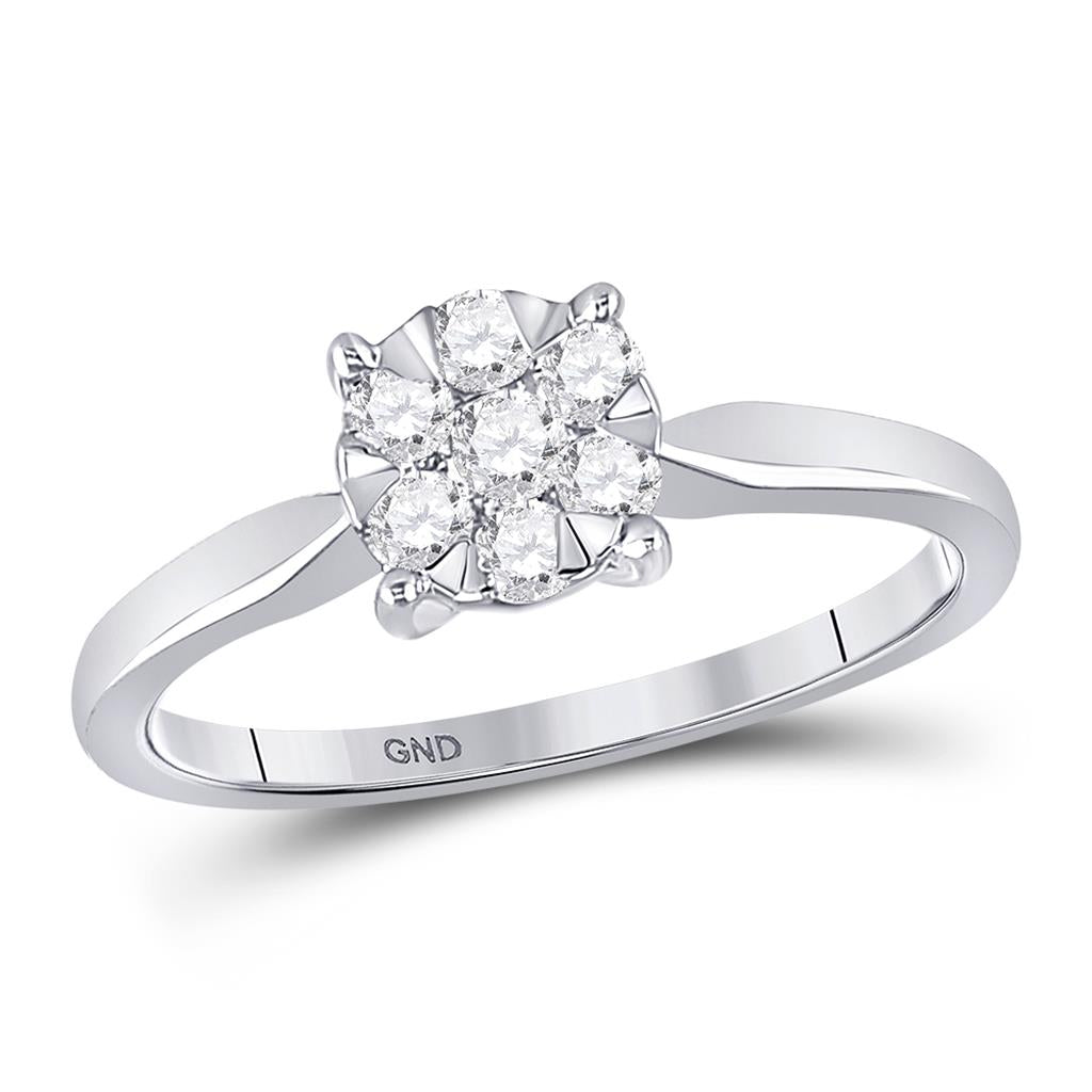 14k White Gold Round Diamond Flower Cluster Ring 1/3 Cttw