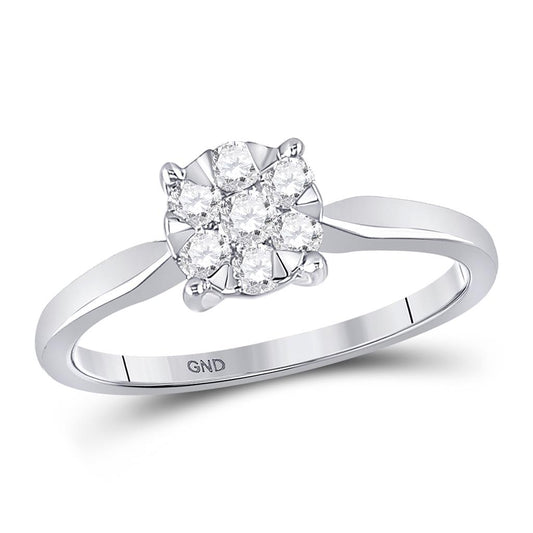 14k White Gold Round Diamond Flower Cluster Ring 1/3 Cttw