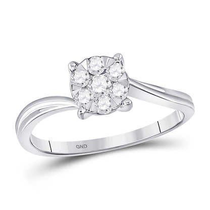14k White Gold Round Diamond Flower Cluster Ring 1/3 Cttw