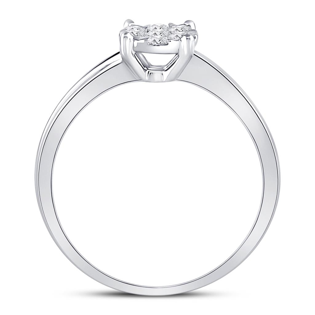 14k White Gold Round Diamond Flower Cluster Ring 1/3 Cttw