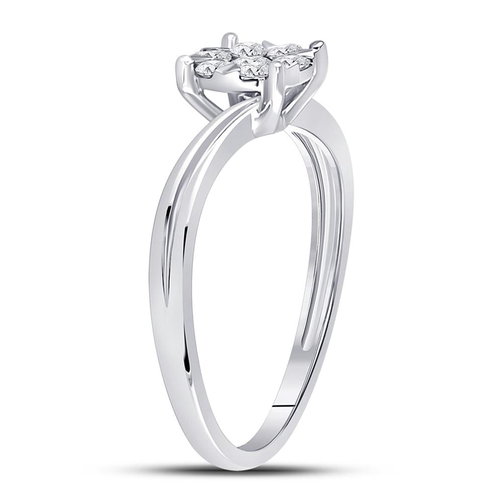 14k White Gold Round Diamond Flower Cluster Ring 1/3 Cttw