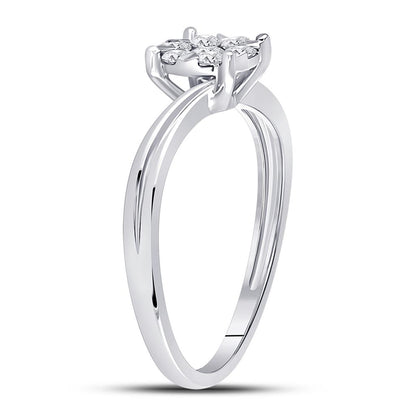14k White Gold Round Diamond Flower Cluster Ring 1/3 Cttw