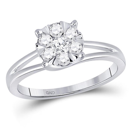 14k White Gold Round Diamond Flower Cluster Ring 1/2 Cttw