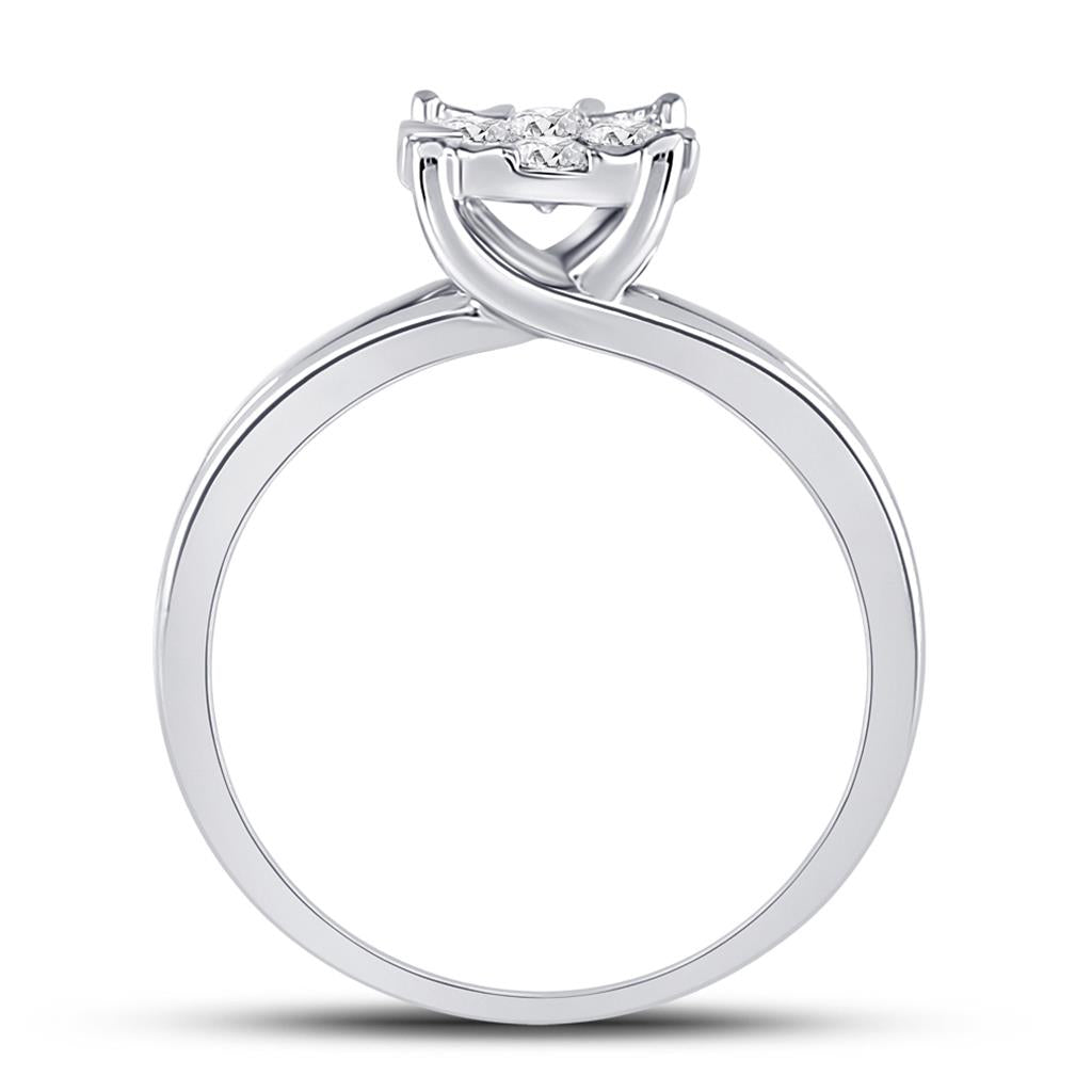14k White Gold Round Diamond Flower Cluster Ring 1/2 Cttw