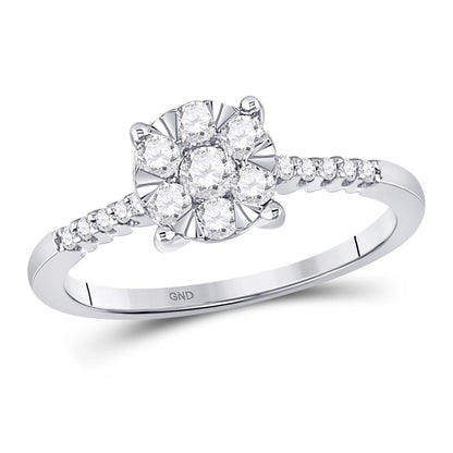 14k White Gold Round Diamond Flower Cluster Ring 1/2 Cttw