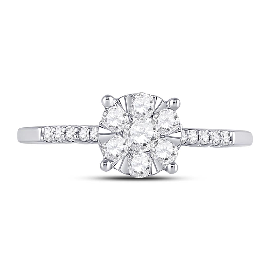 14k White Gold Round Diamond Flower Cluster Ring 1/2 Cttw