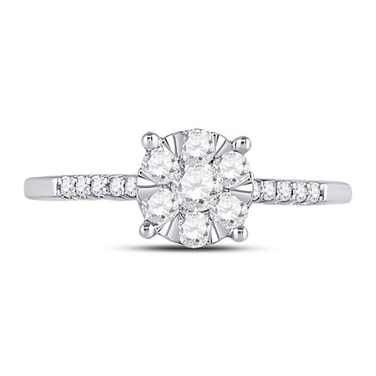 14k White Gold Round Diamond Flower Cluster Ring 1/2 Cttw