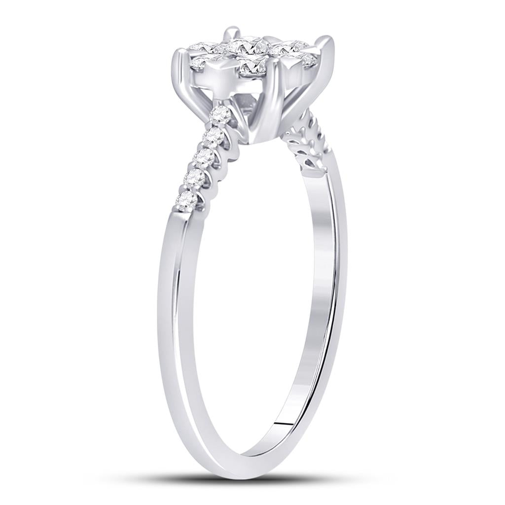 14k White Gold Round Diamond Flower Cluster Ring 1/2 Cttw