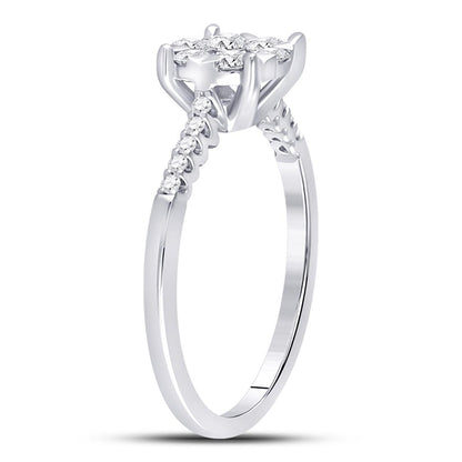 14k White Gold Round Diamond Flower Cluster Ring 1/2 Cttw