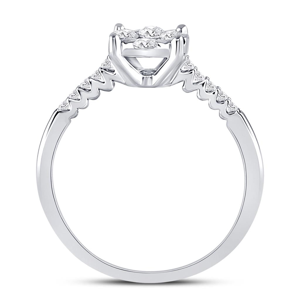 14k White Gold Round Diamond Flower Cluster Ring 1/2 Cttw