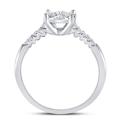 14k White Gold Round Diamond Flower Cluster Ring 1/2 Cttw