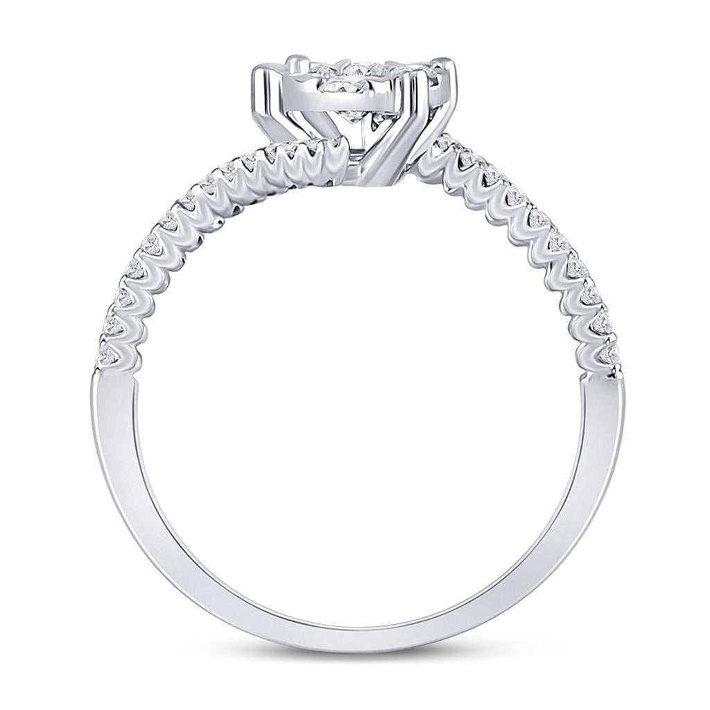 14k White Gold Round Diamond Bypass Flower Cluster Ring 1/2 Cttw