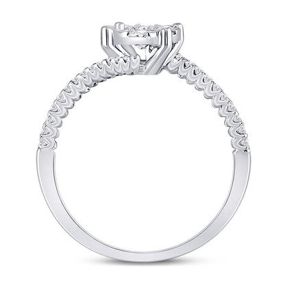 14k White Gold Round Diamond Bypass Flower Cluster Ring 1/2 Cttw
