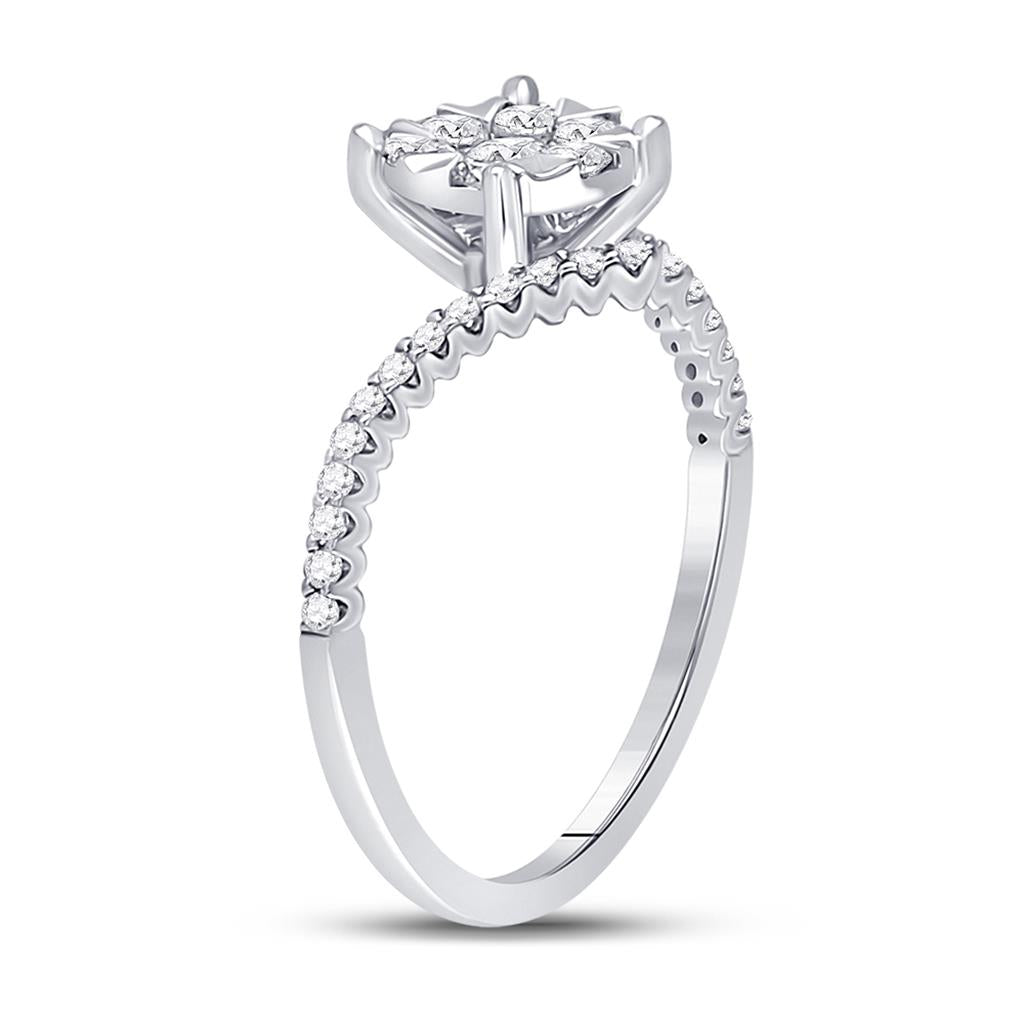 14k White Gold Round Diamond Bypass Flower Cluster Ring 1/2 Cttw