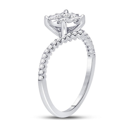 14k White Gold Round Diamond Bypass Flower Cluster Ring 1/2 Cttw