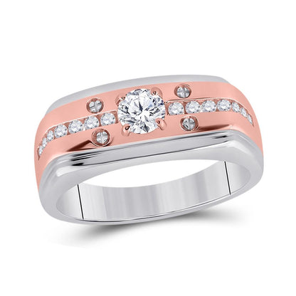 14k Two-tone Gold Round Diamond Solitaire Wedding Band Ring 5/8 Cttw (Certified)