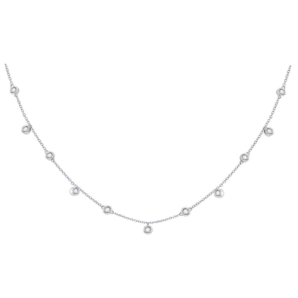 14k White Gold Round Diamond Simplistic Fashion Necklace 1/3 Cttw