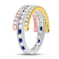 10k Tri-Tone Gold Round Blue Sapphire Convertible Band Ring 1-1/4 Cttw