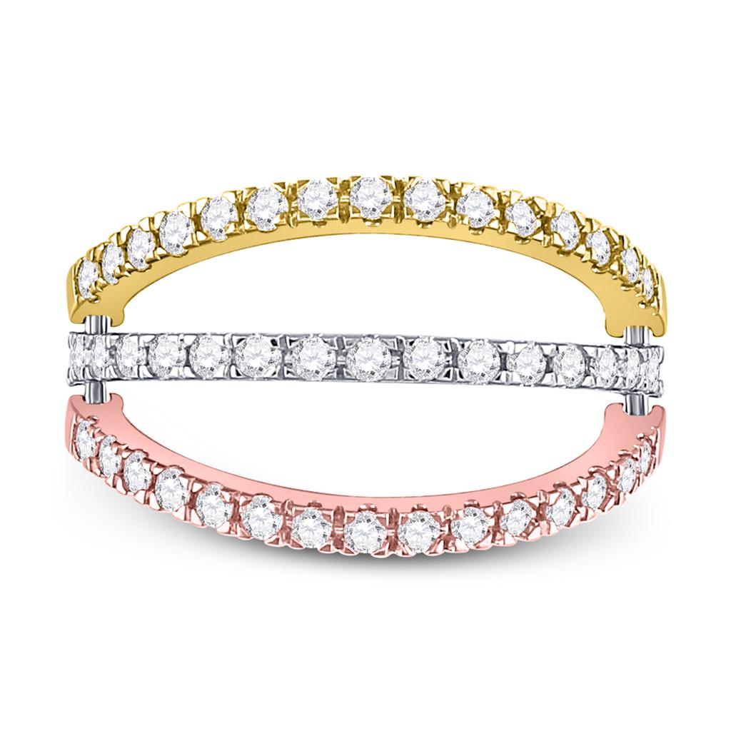 10k Tri-Tone Gold Round Black Diamond Convertible Band Ring 1 Cttw