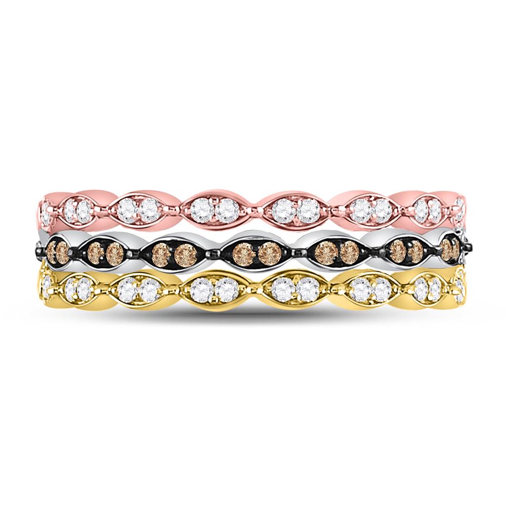 10k Tri-Tone Gold Round Brown Diamond Convertible Band Ring 3/8 Cttw