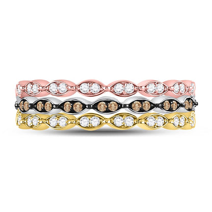 10k Tri-Tone Gold Round Brown Diamond Convertible Band Ring 3/8 Cttw