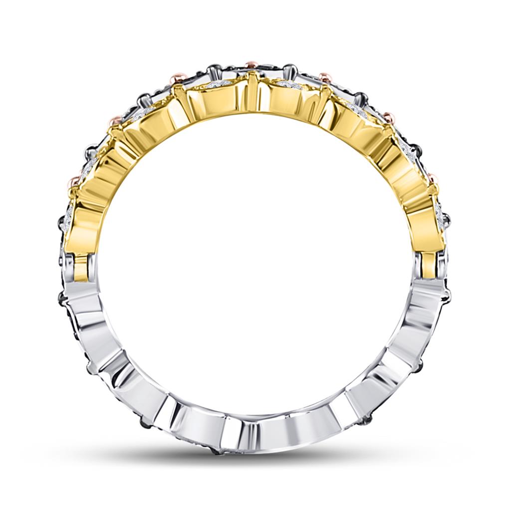 10k Tri-Tone Gold Round Brown Diamond Convertible Band Ring 3/8 Cttw
