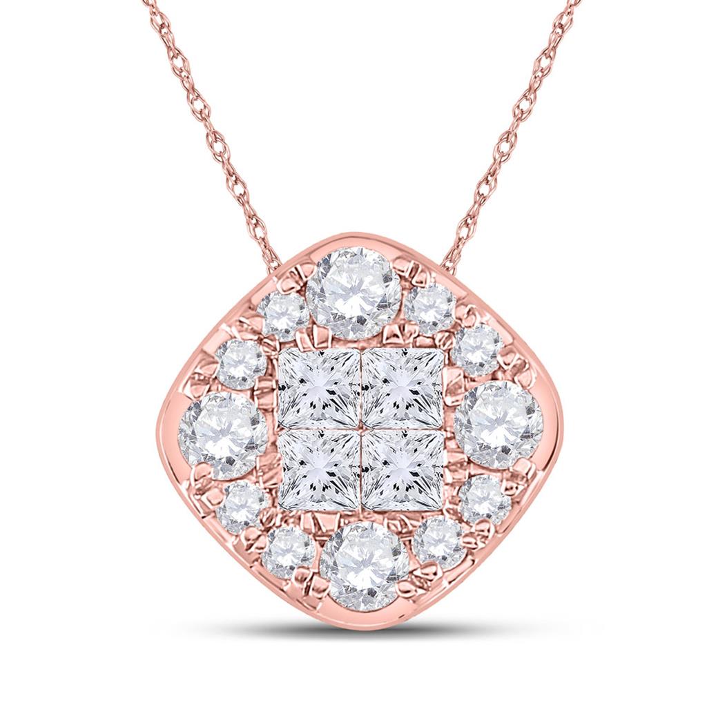 14k Rose Gold Princess Diamond Halo Fashion Pendant 1 Cttw