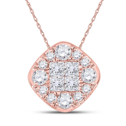 14k Rose Gold Princess Diamond Halo Fashion Pendant 1 Cttw
