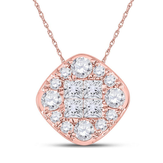 14k Rose Gold Princess Diamond Halo Fashion Pendant 1 Cttw