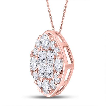 14k Rose Gold Princess Diamond Halo Fashion Pendant 1 Cttw