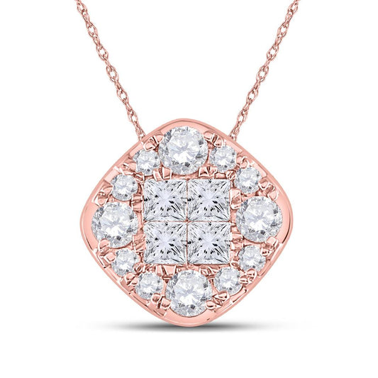 14k Rose Gold Princess Diamond Halo Fashion Pendant 1/2 Cttw