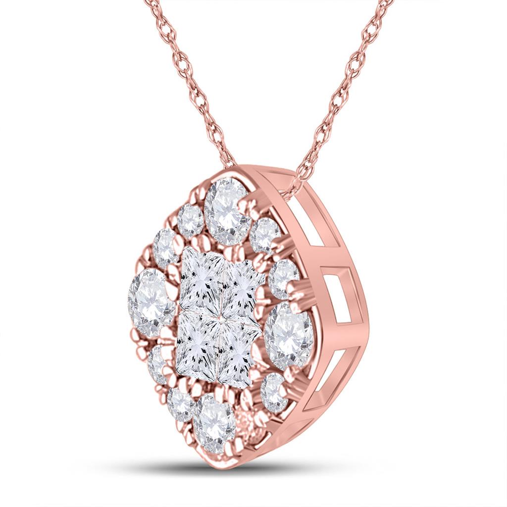 14k Rose Gold Princess Diamond Halo Fashion Pendant 1/2 Cttw