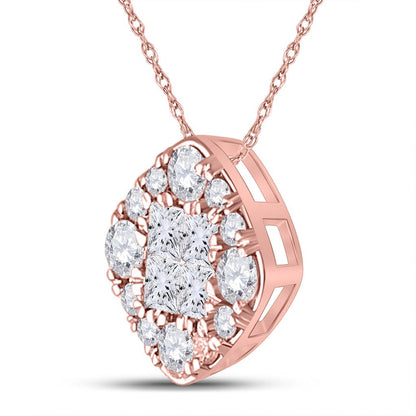 14k Rose Gold Princess Diamond Halo Fashion Pendant 1/2 Cttw