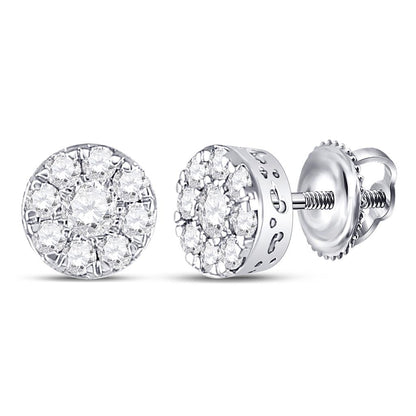14k White Gold Round Diamond Cluster Earrings 1/2 Cttw