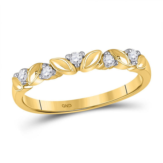 14k Yellow Gold Round Diamond 5-Stone Stackable Band Ring 1/10 Ctw