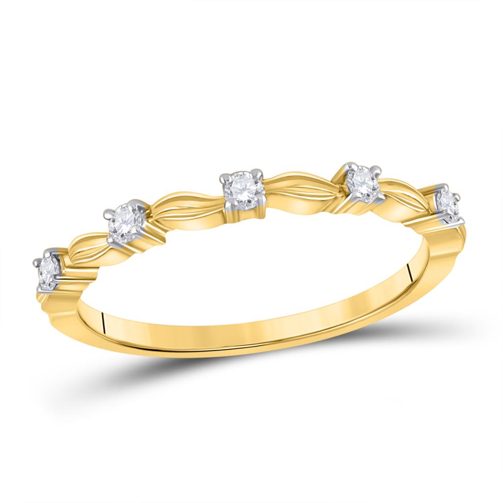 14k Yellow Gold Round Diamond 5-Stone Stackable Band Ring 1/10 Cttw