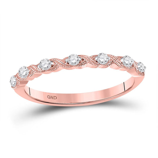 14k Rose Gold Round Diamond XOXO Stackable Band Ring 1/8 Cttw