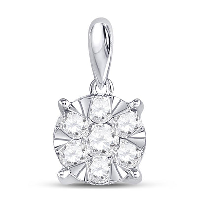 14k White Gold Round Diamond Flower Cluster Pendant 1/2 Cttw