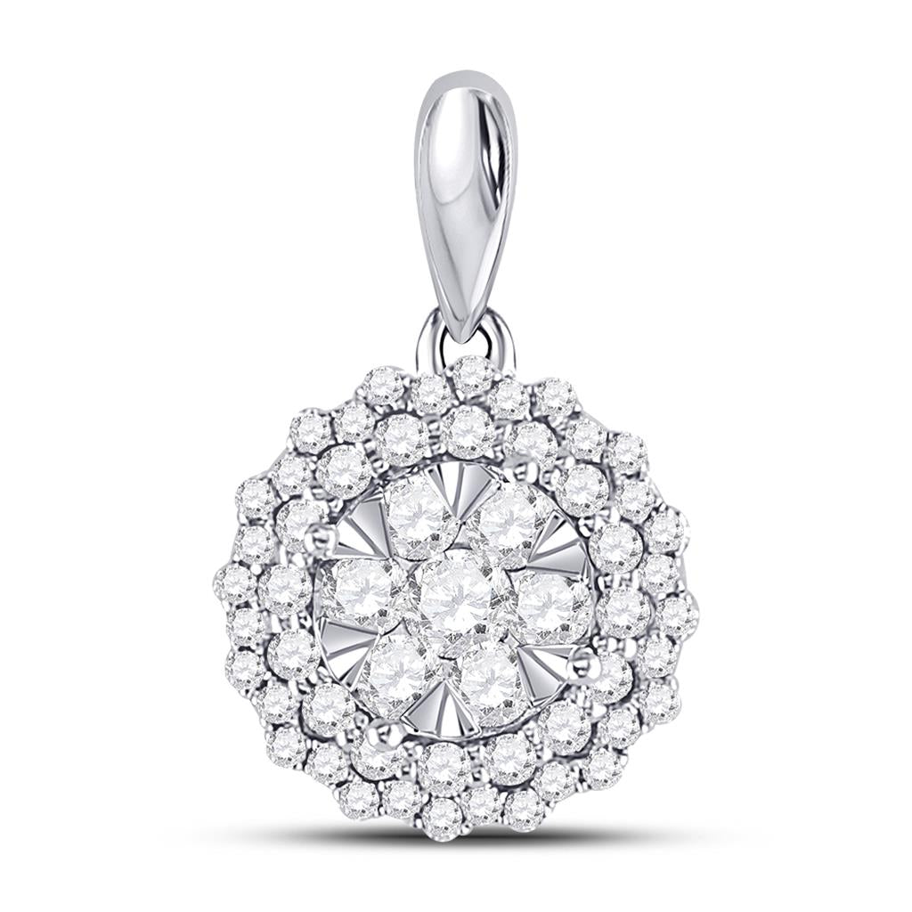 14k White Gold Round Diamond Flower Cluster Pendant 1/2 Cttw