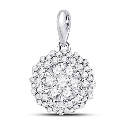 14k White Gold Round Diamond Flower Cluster Pendant 1/2 Cttw