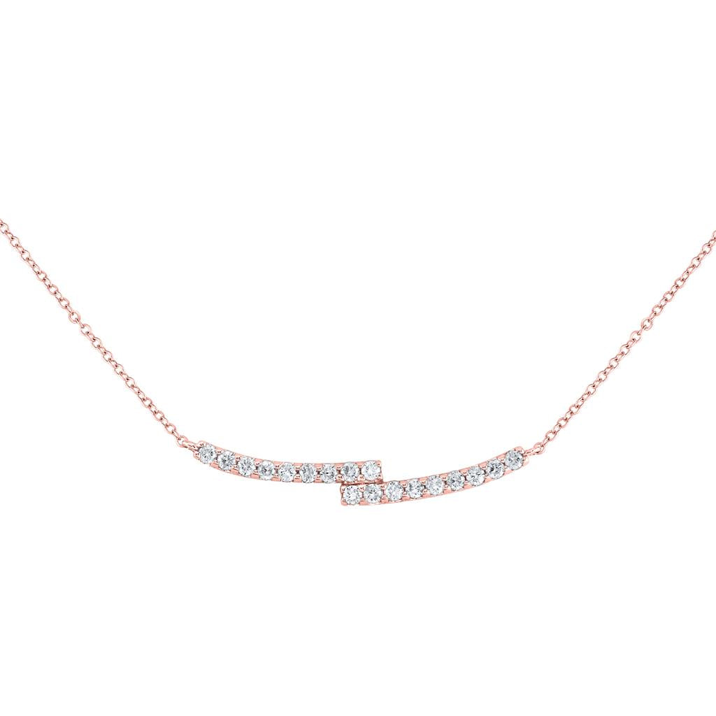 14k Rose Gold Round Diamond Curved Bypass Bar Necklace 1/2 Cttw