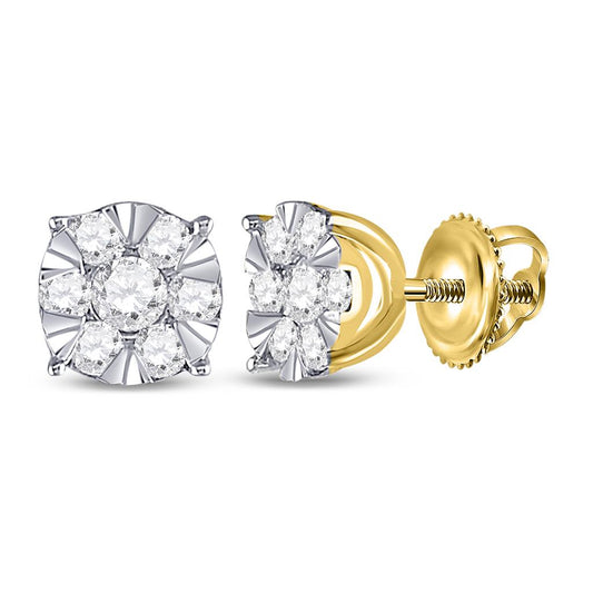 14k Yellow Gold Round Diamond Fashion Cluster Earrings 1/2 Cttw
