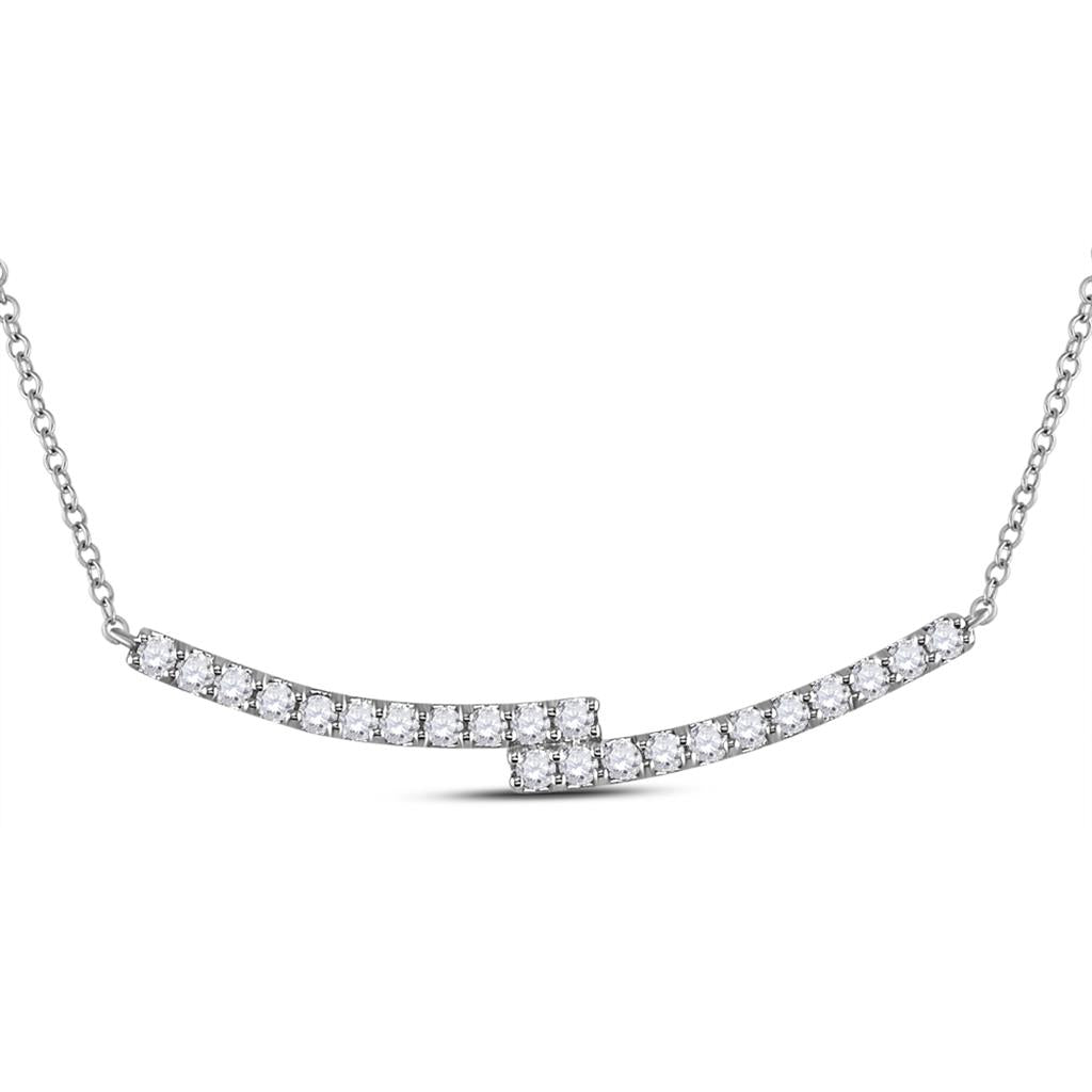 14k White Gold Round Diamond Curved Bypass Bar Necklace 1 Cttw