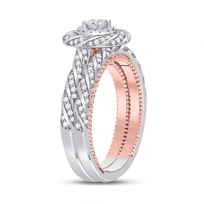 14k Two-tone Gold Round Diamond Bridal Wedding Ring Set 1 Ctw (Certified)