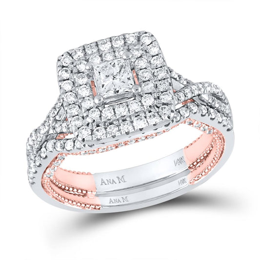 14k Two-tone Gold Princess Diamond Bridal Wedding Ring Set 1-1/2 Ctw (Certified)