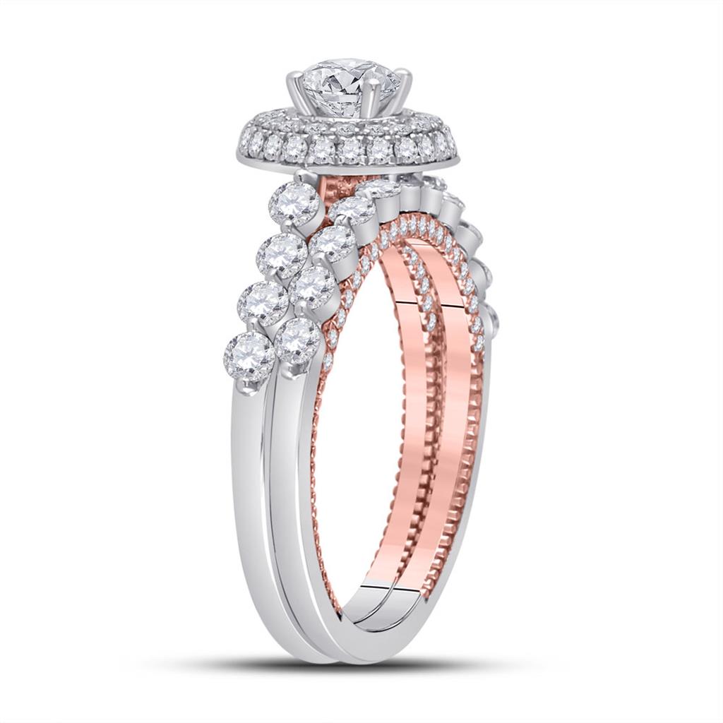 14k Two-tone Gold Round Diamond Bridal Wedding Ring Set 1-3/4 Cttw (Certified)